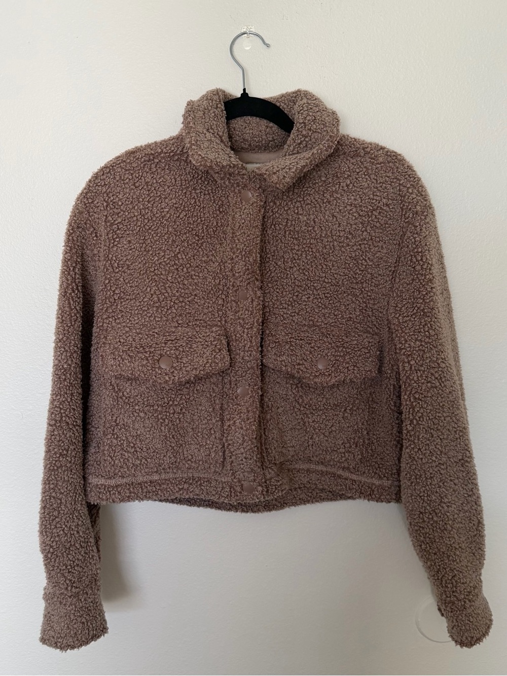 Abercrombie Cozy Teddy Sherpa Jacket in Taupe